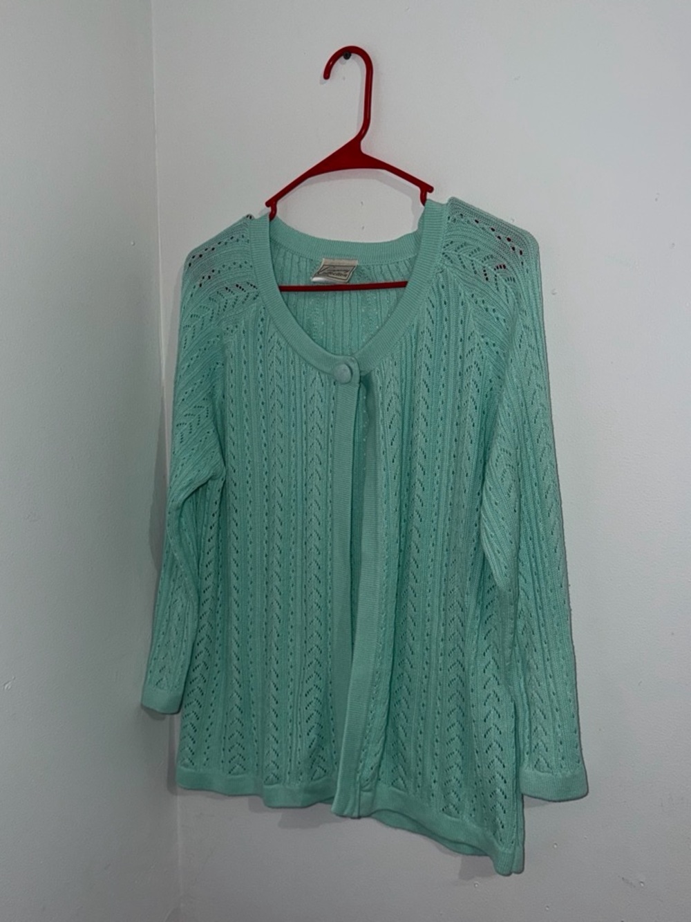 Light Mint Openwork Button-Front Cardigan